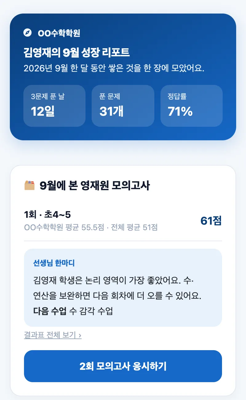 월간 성장 리포트 예시 화면